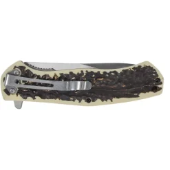 Couteau chasse pliant lame acier inox 9cm manche imitation corne