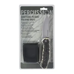 Couteau chasse pliant lame acier inox 9cm manche imitation corne