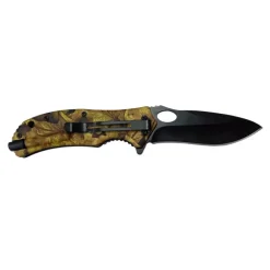 Couteau de chasse pliant lame acier inox noire 9cm forest kaki