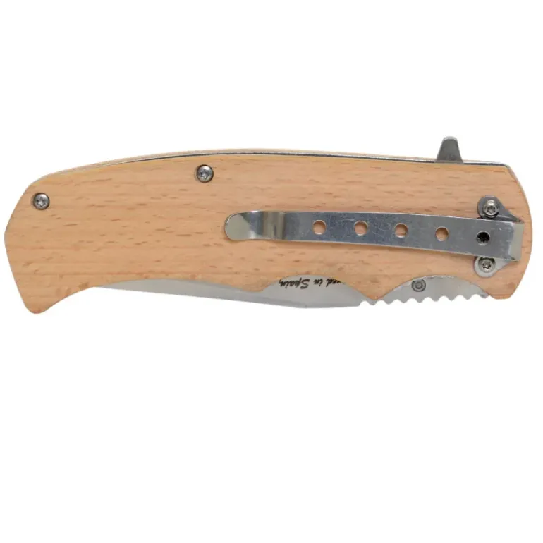 Couteau de poche lame acier inox 8,8cm manche bois gravé chasse