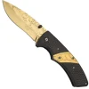 Couteau lame acier doré tête de mort manche bois acier 12cm