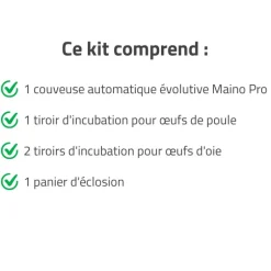 Couveuse + 1 Tiroir caille à poule + 2 Tiroirs oeufs oie - paon -dinde + 1 Panier d'éclosion
