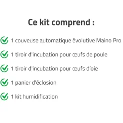 Couveuse + 1 Tiroir de caille à poule + 1 Tiroir oeufs oie - paon -dinde + 1 Panier d'éclosion + 1 Kit humidification