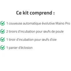 Couveuse + 2 Tiroirs de caille à poule + 1 Tiroir oeufs oie - paon -dinde + 1 Panier d'éclosion