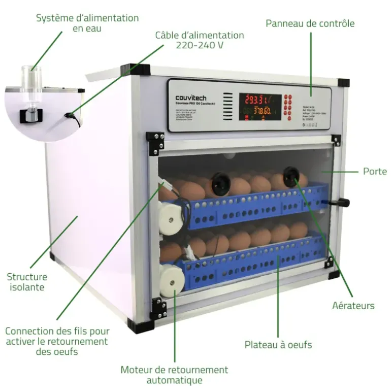 Couveuse Automatique PRO Couvitech® 136 Œufs - Incubation Haute Performance