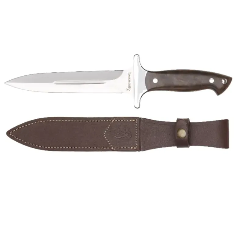 Dague Acier Inox 440A Lame 16cm Manche Noyer Étui Cuir
