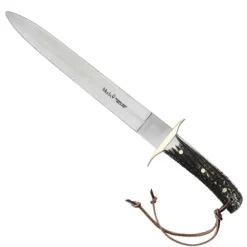 Dague Bowie manche plaquette cerf double tranchant acier inox 26cm
