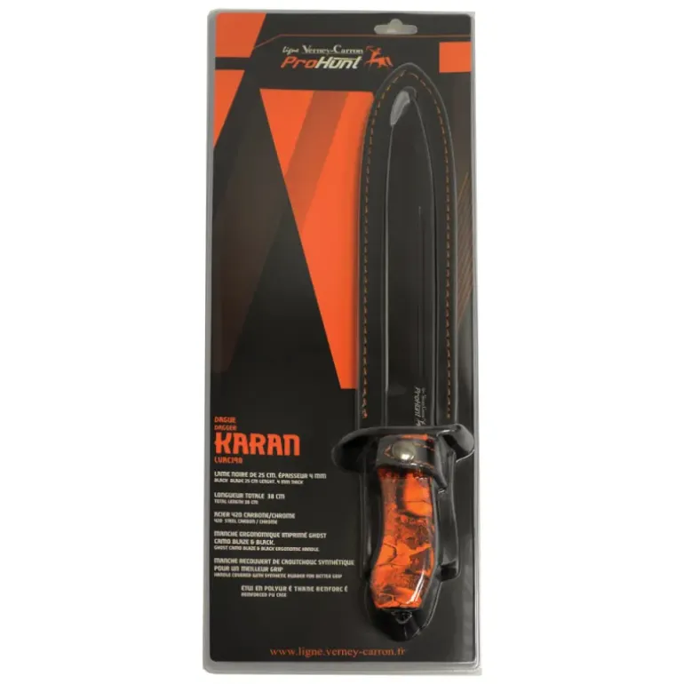 Dague de chasse Verney Carron Karan acier carbone 420 camo 25 cm ep 4mm