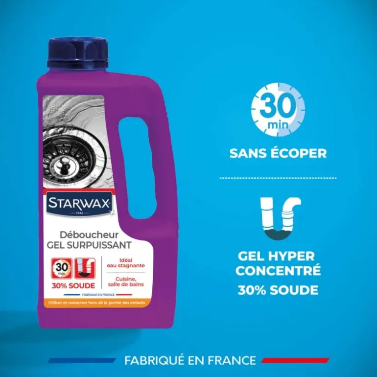 Déboucheur gel surpuissant soude caustique 30% 1L Starwax