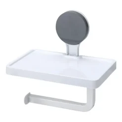 Dérouleur de papier toilette à ventouse avec tablette intégrée - Blanc