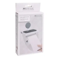 Dérouleur de papier toilette à ventouse avec tablette intégrée - Blanc