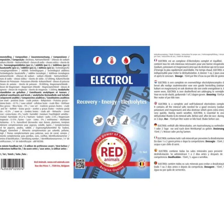 Electrol complément pigeons, volailles et lapins 1L RED Animals