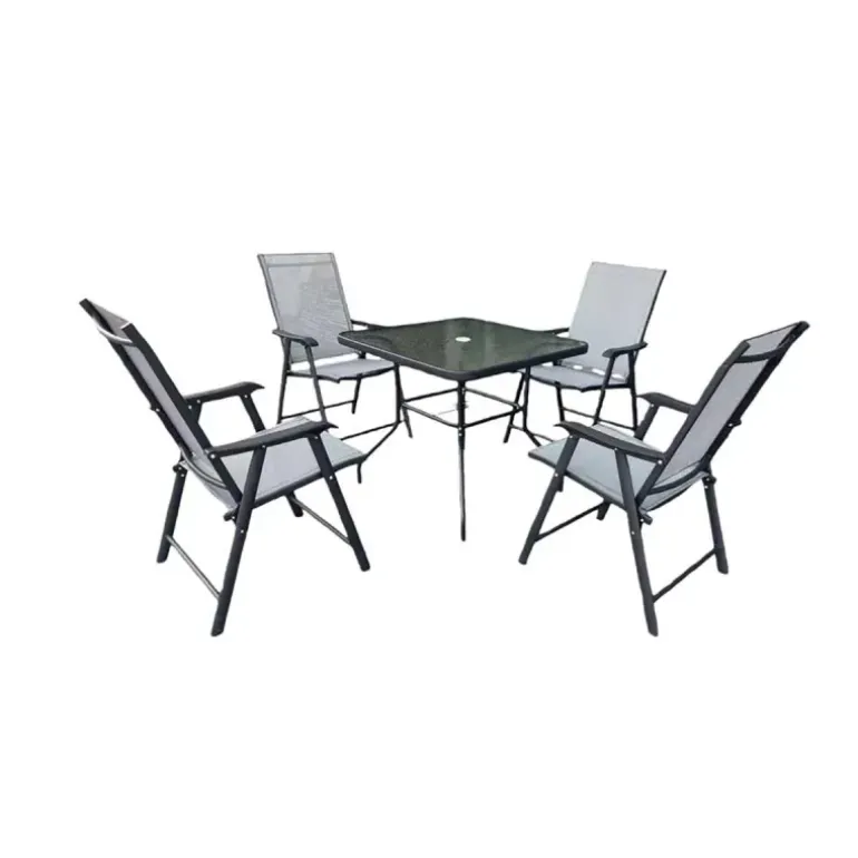 Ensemble Apéro 5 Pièces - Table + 4 Chaises Pliables en Acier et Textilène