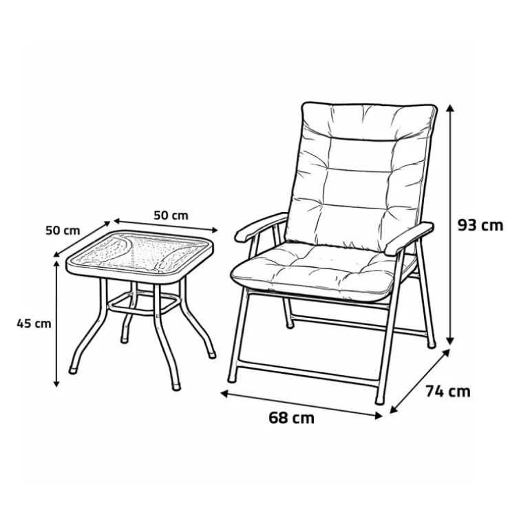 Ensemble Cosy 2 Fauteuils Pliants + Table Basse en Acier et Polyester