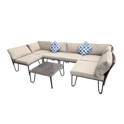 Ensemble Family - Canapé d'angle modulable 3 places + table basse en acier et polyester