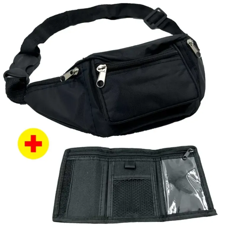 Ensemble portefeuille sac banane polyester noir 290x100x60mm