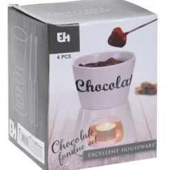 Fondue chocolat porcelaine 12x12x15cm avec 2 fourchettes inox