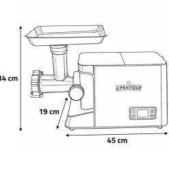 Hachoir électrique 900W 45x19x34cm 3 plaques acier entonnoirs