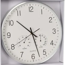 Horloge murale 3 cadrans aluminium | Heure, température, hygrométrie