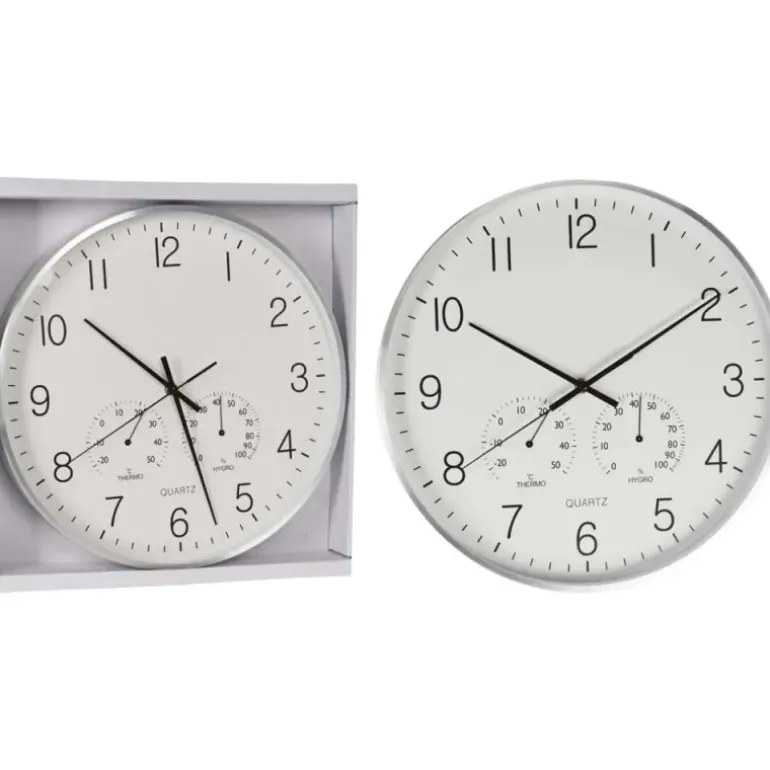 Horloge murale 3 cadrans aluminium | Heure, température, hygrométrie