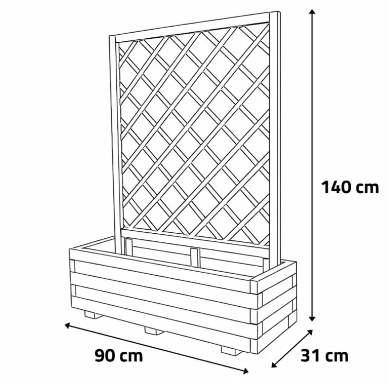 Jardinière bois autoclave classe 3 avec treillis 90x31x140cm