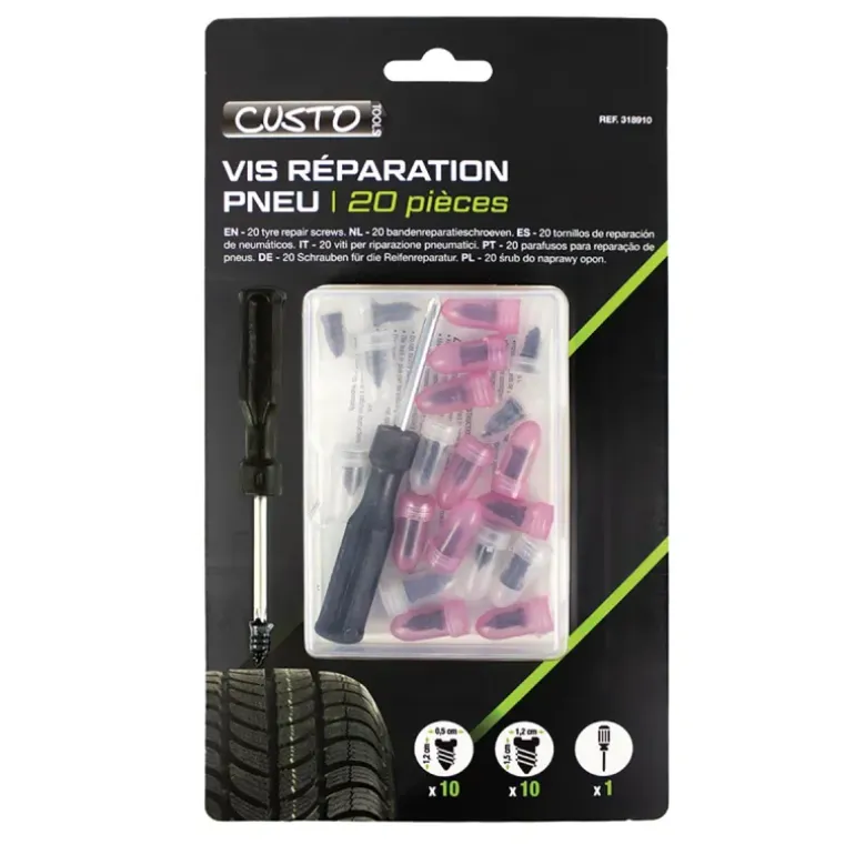 Kit de Réparation Pneu 20 Pièces - Vis et Tournevis Inclus