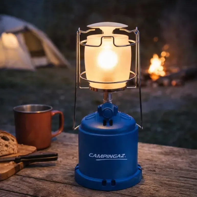 Lampe à gaz Lumogaz autonomie 5h verre bleu Ø 12 cm x H 26 cm