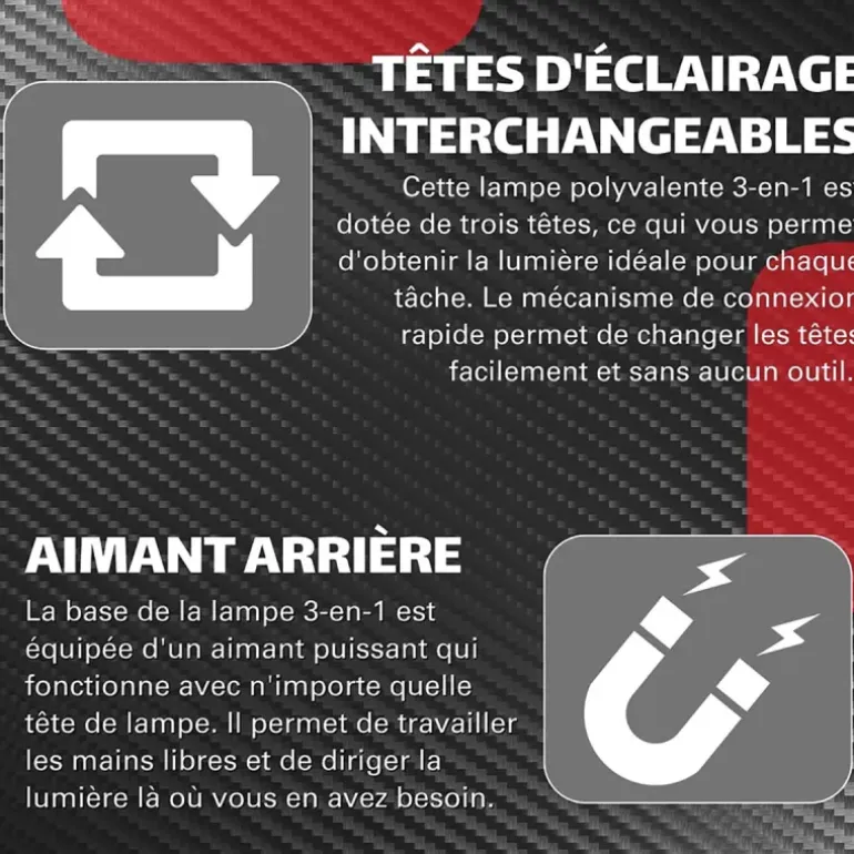 Lampe 3-en-1 OBSERVER - Torche, Barre d'Inspection & Tête Flexible 1000 Lumens