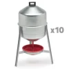 Lot de 10 Abreuvoirs poules et volailles métal galvanisé 30 L sur pieds