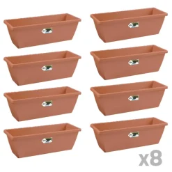 Lot de 8 Balconnières Elho® 50x16cm en plastique effet terre cuite