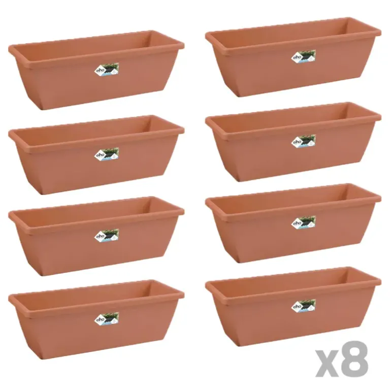 Lot de 8 Balconnières Elho® 50x16cm en plastique effet terre cuite