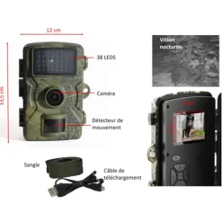 Lot de 2 caméras chasse 12 MP camouflage LEDs invisibles + 16 piles + 2 cartes SD