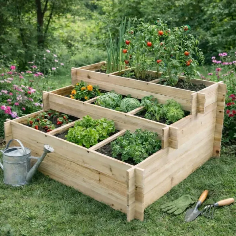 Lot de 3 carrés potager bois de sapin avec géotextile
