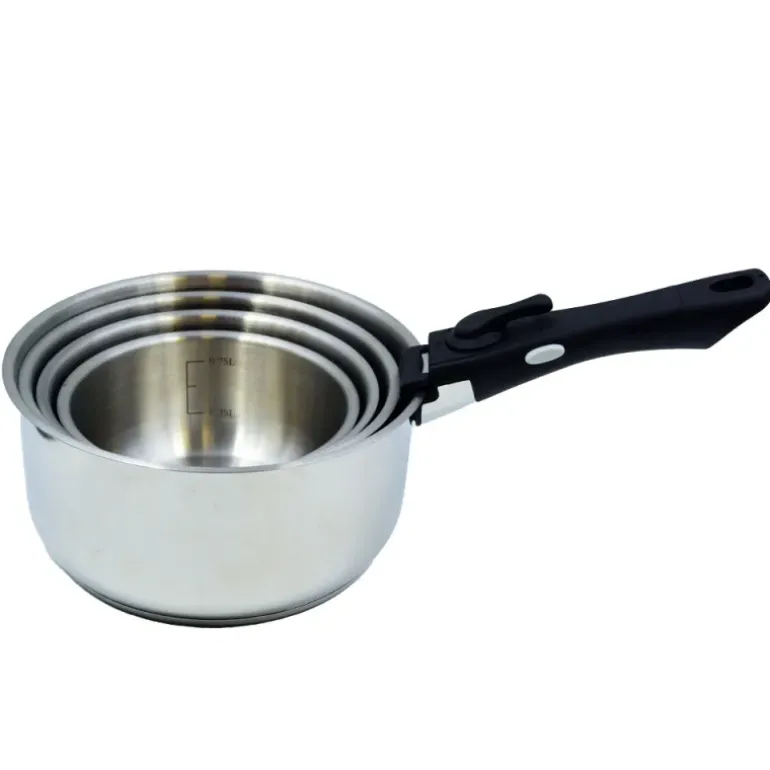 Lot de 4 casseroles inox à manche amovible 14/16/18/20 cm