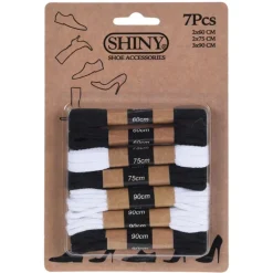 Lot de 7 paires de lacets en coton noir et blanc - Tailles variées