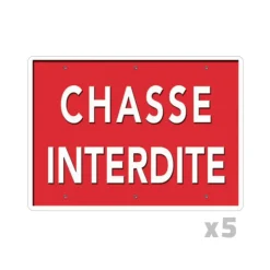 Lot de 5 Panneaux « Chasse interdite » Alu 26x20cm