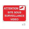 Lot de 5 Panneaux SITE SOUS SURVEILLANCE VIDEO alu 34 x 24cm