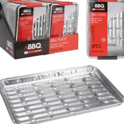 Lot de 4 plateaux en aluminium pour barbecue - 24x16x1,5 cm