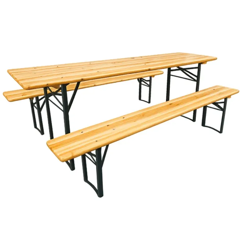 Lot de 2 Tables Extérieure en Pin Massif 177 cm avec 4 Bancs Bois / métal