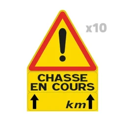 Lot de 10 Triangles signalisation "chasse en cours" 70 X 100 cm
