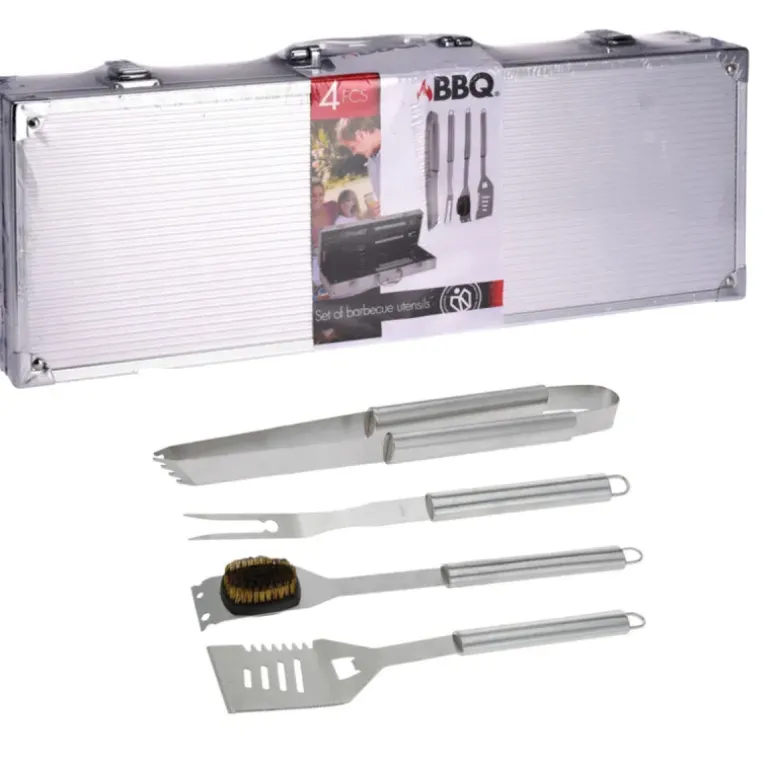 Mallette 4 ustensiles barbecue en acier inoxydable - Kit complet pour grillades
