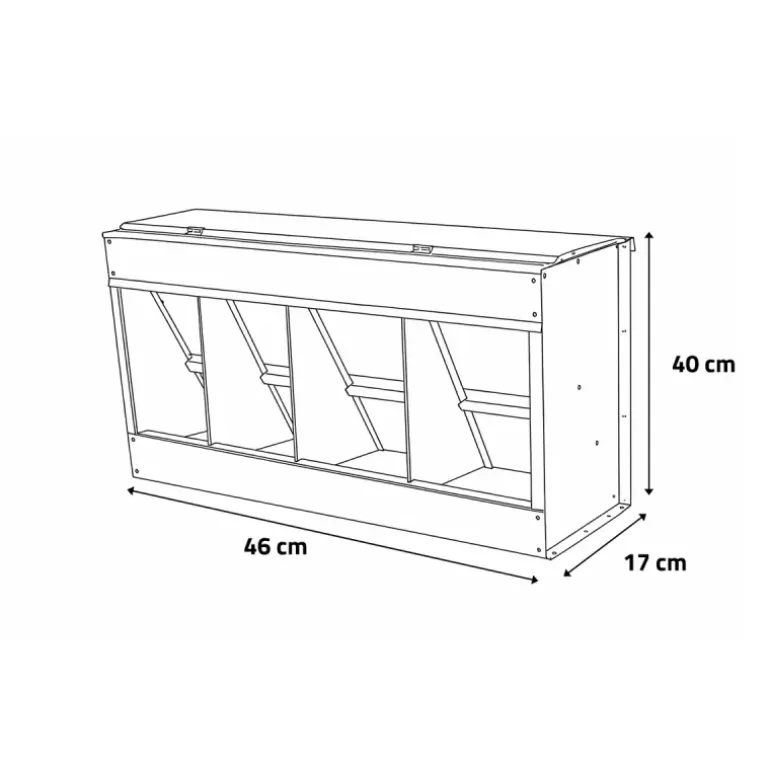 Mangeoire 20 kg 4 compartiments métal 46 x 17 x 40 cm