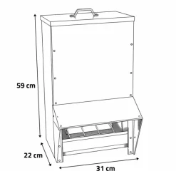 Mangeoire à trémie galvanisée Gaun 30 Kg - 31 x 22 x 59 cm