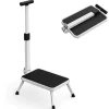 Marchepied sécurisé pliable avec barre d'appui - Hauteur 17 cm - Acier blanc
