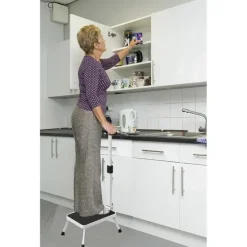 Marchepied sécurisé pliable avec barre d'appui - Hauteur 17 cm - Acier blanc