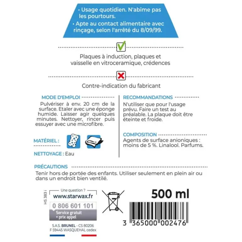 Nettoyant induction et vitrocéramique 500ml Starwax