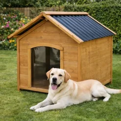 Niche en bois chalet pour chien - Taille L - Toit PVC