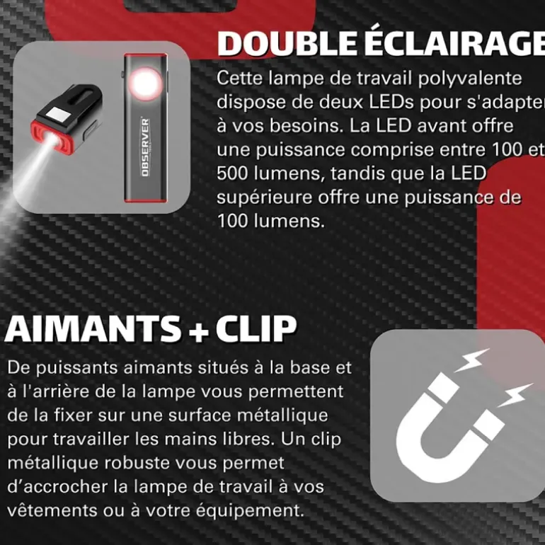 OBSERVER - Lampe de travail SLIM ultra compacte 800 Lumens