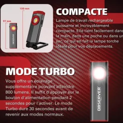 OBSERVER - Lampe de travail SLIM ultra compacte 800 Lumens