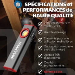 OBSERVER - Lampe de travail SLIM ultra compacte 800 Lumens